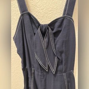 Cute Navy Blue Sailor Inspired Midi Dress with Pockets & Adjustable Straps